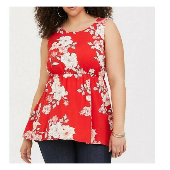 torrid Tops - TORRID BLOOD ORANGE FLORAL CHALLIS BABYDOLL TANK